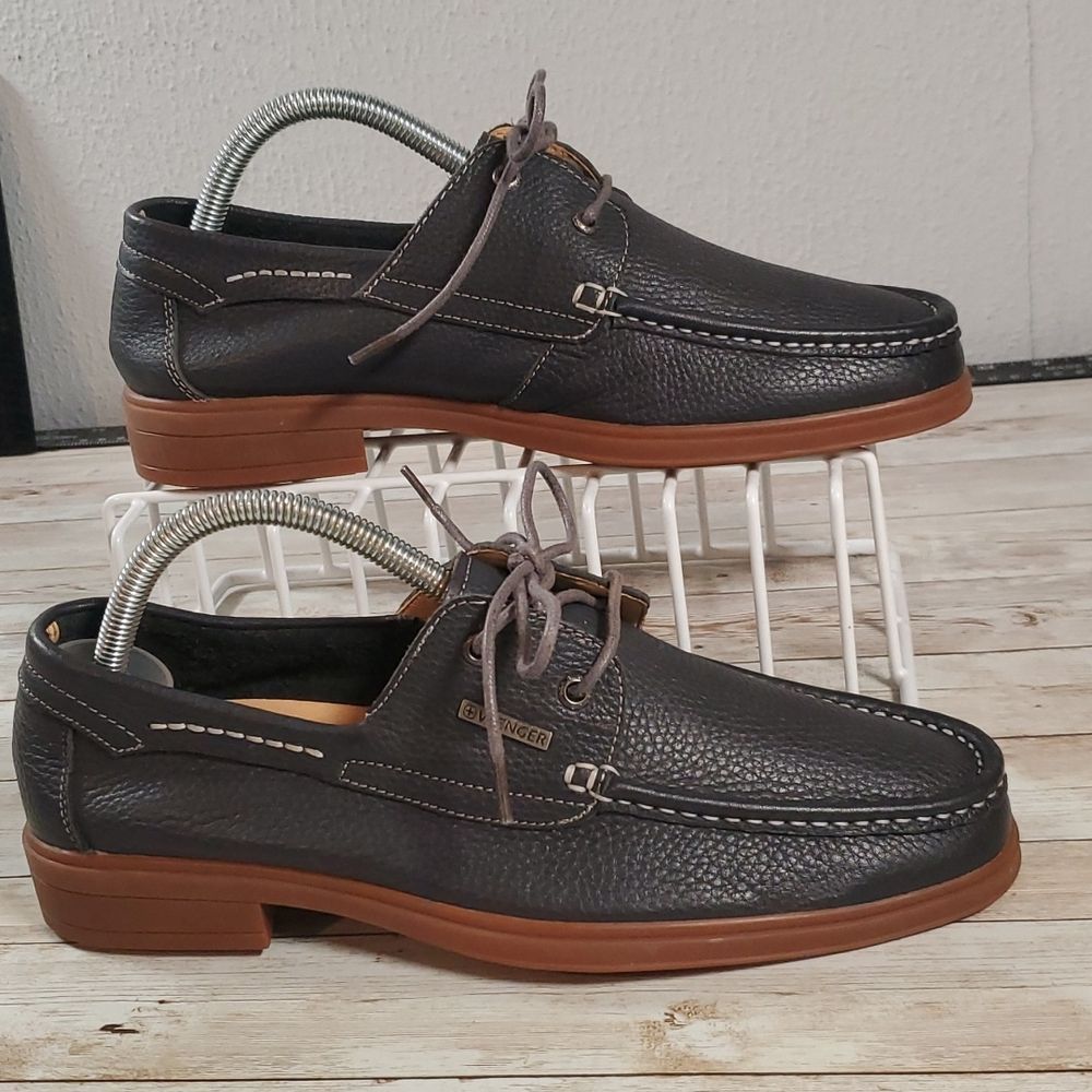 Wenger Swiss Army Grey Pebbled Leather Boat Shoes Loafers Size 39 or US 8